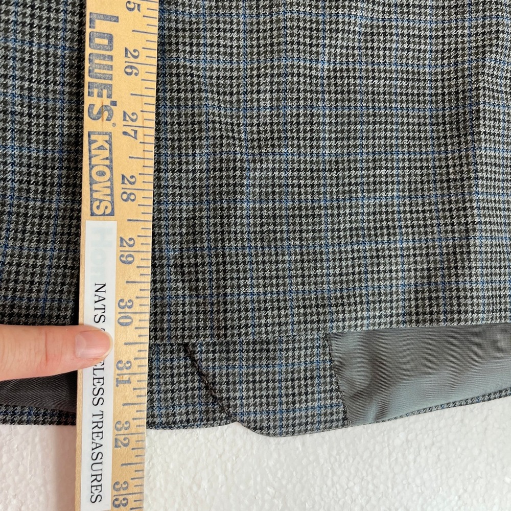 Lauren Ralph Lauren Men's 48R Gray Blue Houndstooth Silk Wool Blazer Jacket - Picture 10 of 11